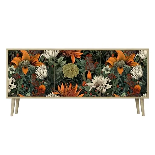 HEALANCY Komodenschrank - Kommode mit 3 Türen- Flurkommode- Schrank - Highboard - Kleiderschrank Möbel - Wohnzimmer Schlafzimmer Esszimmer Flur - Sideboard- Riva-Eiche