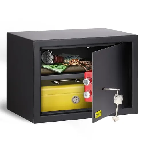 HomeSafe HV25K Möbeltresor mit Schlüssel, 25x35x25cm (HxBxT), kleiner Tresor für Zuhause, Safe Box mit Schloss, Schranksafe, Geldsafe für Geld Aufbewahrung, Schmuck oder als Dokumentensafe