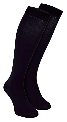 2er Pack Herren Lang Bambus Socken | Kniestrümpfe Bambussocken | Unifarben Atmungsaktiv Kniehoch Socken | Sock Snob (39-45, Schwarz)
