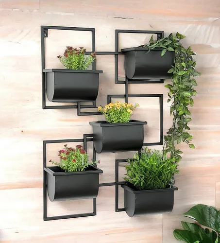 DanDiBo Blumenständer Kräuterregal Küche Wand Metall Schwarz 96525 - Stilvolles Blumenregal aus Metall, ideal für Kräuter oder Pflanzen, bringt Ordnung und Dekoration in Ihre Küche.