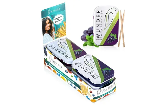 Wunder Zahnstocher Mundpflegecenter 6er Pack Traube Minze - Zahnseiden, ideal für die Mundpflege und zur Bekämpfung unerwünschter Gewohnheiten wie Nägelkauen und Rauchen, mit erfrischendem Traube-Minze-Geschmack.