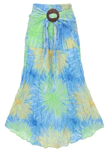 GURU SHOP Boho Sommerrock, Maxirock Hippie Chic, Wandelbares Sommerkleid, Strandkleid - Blau/grün, Damen, Synthetisch
