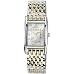 Dugena Quarzuhr Quadra Artdeco 7000122-2 - Elegante Armbanduhr mit silbernem Edelstahlgehäuse und Saphirglas, ideal für stilbewusste Frauen. Wasserdicht bis 5 bar und mit edlem Bicolor-Armband.