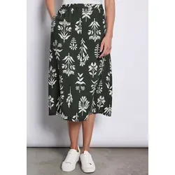 Street One Studio Damen F361711 Gemusterter Rock, Desert Pine Green, 36 - Damen Midi-Rock mit elastischem Bund und floralem Muster, ideal für den lässigen Sommerlook. Seitliche Taschen und ein Schlitz vorne bieten zusätzlichen Komfort.