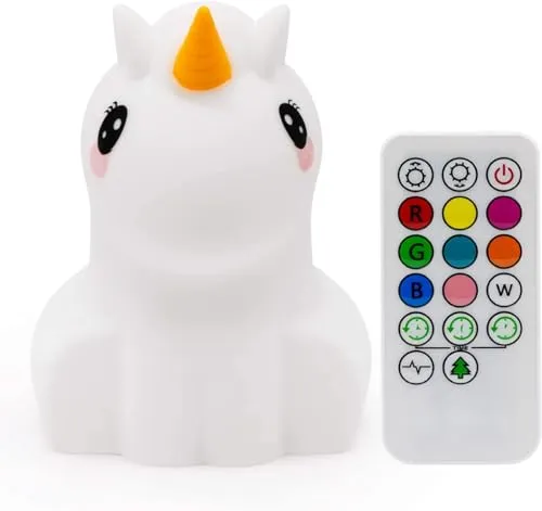 Tekemai Nachtlicht Kinder, Nachttischlampe aus weichem Silikon, 9 Farben mit Fernbedienung + Touch-Steuerung, wiederaufladbare USB-LED-Multicolor-Lampe für Kinder/Erwachsene/Schlafzimmer - Einhorn