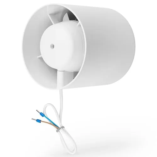 calimaero® INLINE Zuluft-Abluftventilator 100mm, Rohrventilator mit Rückstauklappe, Badlüfter, Grow Tent, Booster Lüfter, Rohreinschublüfter 130m³/h, 12Watt / 34dB / IPX2 / Kunststoff