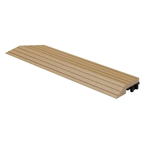 ML-Design WPC Abschlussleiste Ecke Links Teak für Terrassenfliesen, 38x2x7,5 cm, Holzoptik, Abdeckleiste Eckleiste geriffelt mit Drainage und Klicksystem, Bodenbelag Umrandung Randabschlussleiste