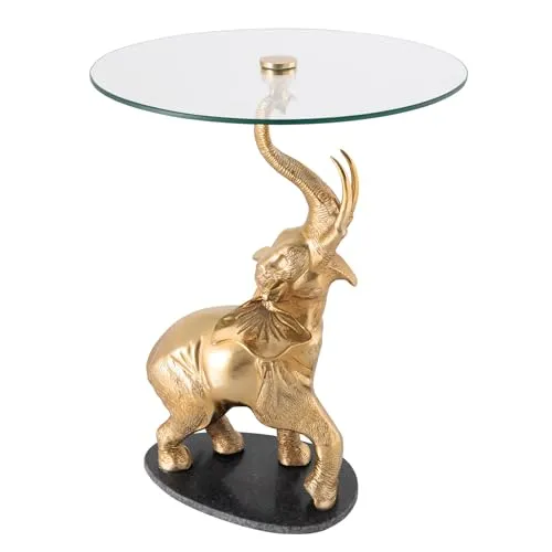 Riess Ambiente Beistelltisch Elephant 80cm Gold Metall mit Marmor-Fuß - Extravaganter Beistelltisch im Elefanten-Design, ideal für Wohnzimmer und Flur. Mit Sicherheitsglas und elegantem Marmor-Fuß bietet er eine stilvolle Ergänzung für jedes Ambiente.
