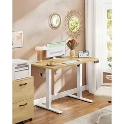 VASAGLE Elektrisch Verstellbarer Stehtisch mit Memory-Funktion, 100 x 60 cm, Eichenfarben - Gelb - Flexibel zwischen Sitzen und Stehen wechseln für mehr Komfort im Home Office. Mit Speicherfunktion für 4 Höhen und robustem Design für einen stabilen Arbeitsplatz. Praktisches Kabelmanagement sorgt für Ordnung.