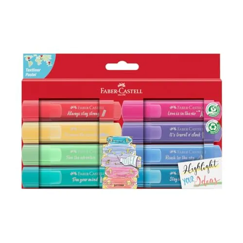 FABER-CASTELL 254626 - Textmarker Set TL 46, 8er Etui, Pastell Farben, mit langlebiger Keilspitze, Strichbreite 1-5 mm