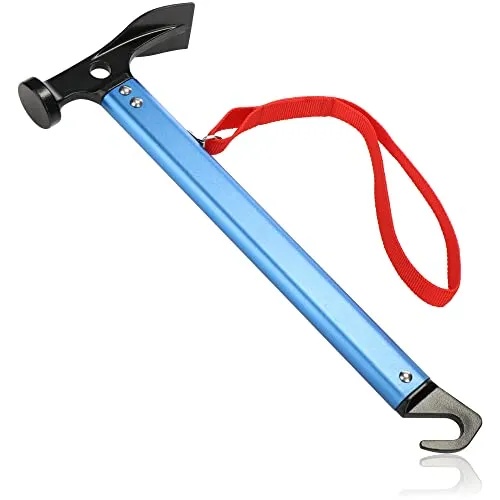 COM-FOUR Hammer aus Aluminium mit Schlaufe - Campinghammer mit Heringsabzieher - Zelthammer mit Handschlaufe - Heringshammer Camping und Outdoor Zubehör (Zelthammer Aluminium - 1 Stück)