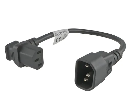 DINIC Kaltgeräte-Verlängerung C13 90° unten gewinkelt auf C14, kurz, schwarz