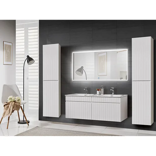 Modernes Badmöbel Set IRAKLIO-56 mit LED Spiegel und Doppelwaschbecken