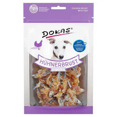 Dokas Hühnerbrust mit Fisch 70 g, Hundesnack, UVP 2,39 EUR