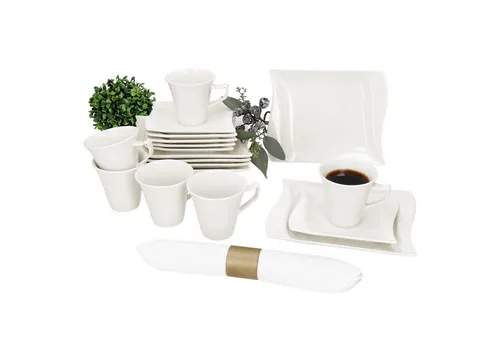 MamboCat Kaffeeservice 18tlg für 6 Personen - Elegantes Kaffeeservice aus robustem Ivory Porzellan, spülmaschinen- und mikrowellengeeignet, ideal für stilvolle Kaffeerunden und besondere Anlässe.
