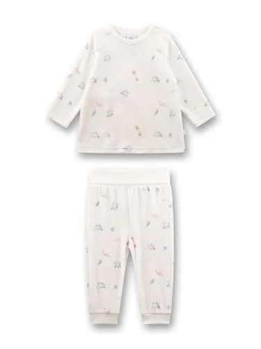 Sanetta Mädchen-Schlafanzug Off-White Birds aus Nicki | Nachhaltiger und bequemer Schlafanzug aus Nicki für Mädchen.