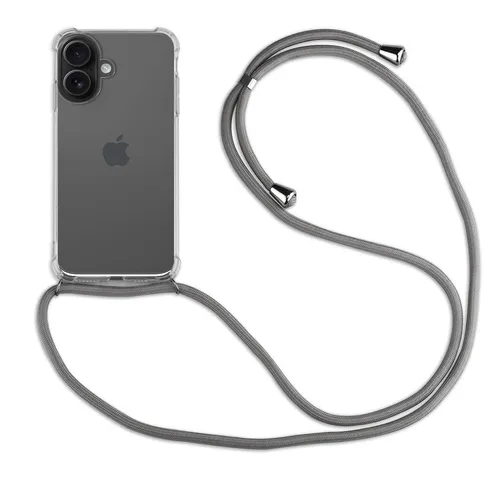 Handykette für Apple iPhone 16 Handymit Band Hülle mit Kordel Grau