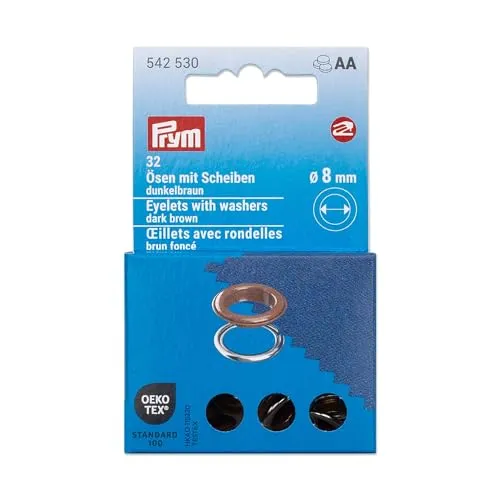 Prym 542530 Ösen mit Scheiben, 8 mm, dunkelbraun/silberfarbig, kompatibel mit dem Vario Creative Tool