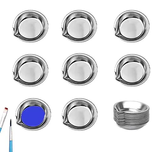 Rifrpha 18 Stück Edelstahl Farbschale Kleine Runde Farbschale Edelstahl Farbschale Mischpalette Rund Farbschalen Paletten Silber Farbe Mischpalette Tablett für Make-up, Aquarelle, Künstler