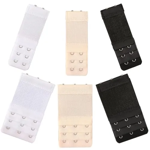 MOGITO 6 Stück BH-Verlängerung, BH-Verlängerung 3 Reihen 2 Haken 3 Haken, BH-Verlängerungen sind weich, atmungsaktiv und flexibel für Frauen - Schwarz, Weiß, Hellhäutig