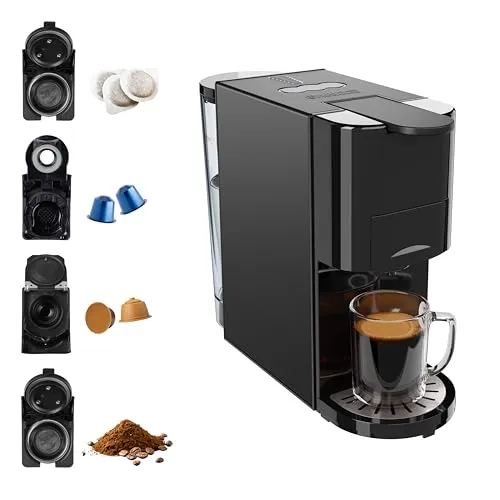 Princess Multi-Kapsel-Maschine 249454 – 4-in-1 Kaffeegenuss - Kaffee, Tee & Espresso – 4-in-1 Kompatibilität für Nespresso, Dolce Gusto, ESE-Pads oder gemahlenen Kaffee. Mit 19-bar italienischer Pumpe für perfekten Barista-Kaffee zu Hause.