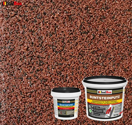 Buntsteinputz SET Mosaikputz BP 80 (rotbraun, schwarz) 10 kg + Quarzgrund 1,5 kg