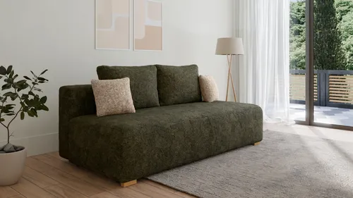 Schlafsofa Moss aus Bouclé – modernes Polstersofa mit Schlaffunktion und Bettkasten