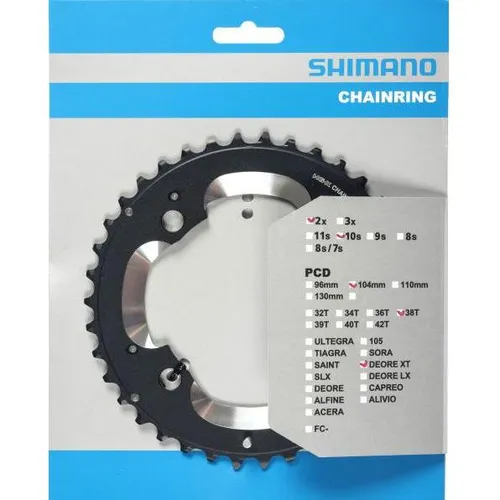 Shimano Kettenblatt FC-M785 XT 38Z 4-Loch - Fahrradkettenblatt für 2x10-fach, 104mm Lochkreis, bietet sanftes und präzises Schalten für optimale Leistung auf jeder Fahrt.