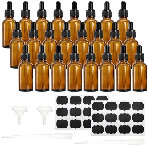 Lawei 24 Stück Pipettenflasche 30ml Braunglas Tropfflasche mit Glaspipette Braunglasflasche Apothekerflasche für Essential Öle Parfum Extrakte Liquid Dyes