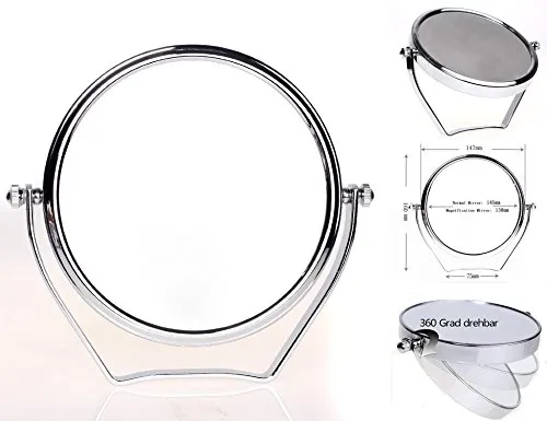 HIMRY Designed Kosmetik Spiegel/Kosmetikspiegel, 6 inch, 360° drehbar. 2 Spiegel: normal und 10 - Fach Vergrößerung, 13 cm ø, verchromten, KXD3102-10x, KX_TKD3102-10x, Silber