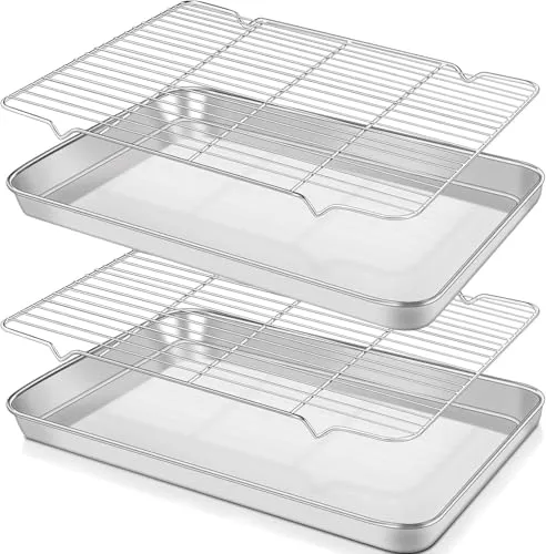 Kinmsito Backblech Mit Abkühlgitter Set, Edelstahl Ofenblech, Rechteckig