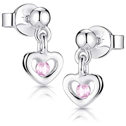 MATERIA Kinderohrringe Mädchen Silber 925 - Herz Ohrstecker rosa Kinderschmuck Zirkonia SO-402-Rosa