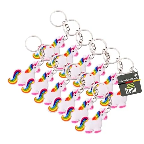 TE-Trend - Einhorn-Schlüsselring 12er Set - fantasievolle Regenbogen-Anhänger für Kinder - perfektes Einhorn-Accessoire für Mädchen & Jungen - Schlüsselanhänger-Set - Pferd-Schlüsselanhänger