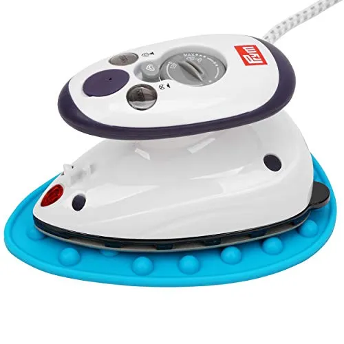 Prym Mini Dampf Bügeleisen mit SEMPLIX Silikon Ablage (türkis), Kleines Leichtes Dampf Bügeleisen Für Reise und Zuhause