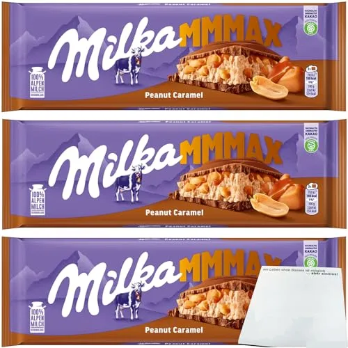 Milka Tafelschokolade Peanut-Caramel Großtafel 3er Pack (3x276g Tafel) + usy Block