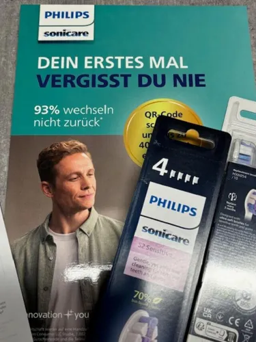 Philips Sonicare S2 Sensitive Bürstenköpfe - 4 Stück - Zahnpflegeartikel mit extra sanften Borsten für empfindliche Zähne, entfernt bis zu 10x mehr Plaque und kompatibel mit allen Philips Sonicare Handstücken.