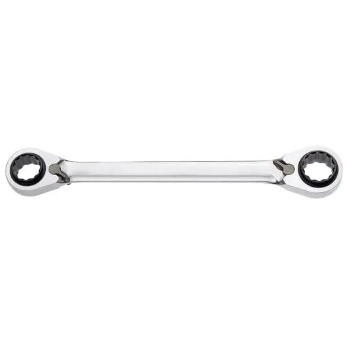 KRAFTWERK 3404-1019 4-in-1 Ratschen Doppelringschlüssel - Ratschenschlüssel in kompakter Ganzstahl-Ausführung, vernickelt und hochglanzpoliert. Mit 72 Zähnen und Umschalthebel für effizientes Arbeiten. Ideal für präzise Mechanikarbeiten.