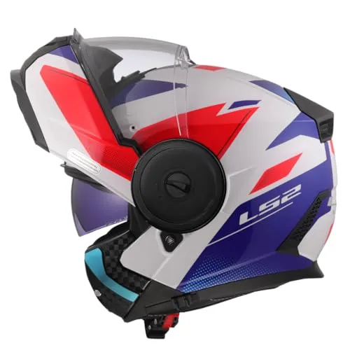 LS2 FF902 Scope II Duria Klapphelm - Weiß/Blau/Rot - M - Motorradhelm mit neuem Verschlusssystem, ideal für Stadt und Landstraße. Komfortables, hypoallergenes Innenfutter mit Coolmax-Technologie für optimale Kühlung und Feuchtigkeitsmanagement.