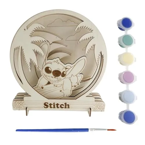 CERDÁ LIFE'S LITTLE MOMENTS Farbige Holzfiguren – Set mit Figuren zum Bemalen mit Stitch-Design, aus Naturholz für künstlerische Aktivitäten, Basteln und kreative Dekoration