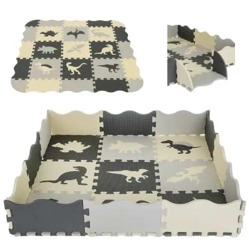 Puzzlematte Kinder Eva 35-teilig – 1 cm dick, BPA-/Phthalat-/Formamid-frei – Spielmatte mit Rändern & Ecken, wasserfest, rutschfest, Dino-Motiv – Krabbelmatte für Babys & Kinder – KRUZZEL
