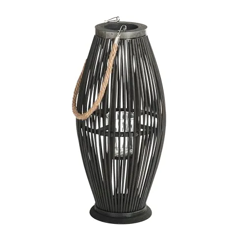 Bambus Laterne Zya | mit Henkel und Glaseinsatz, 50 cm, schwarz | Holz Kerzenhalter, Windlicht, Deko Laterne für Balkon Garten Terrasse Wohnung