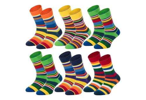 FussFreunde 6 Paar Ringel Kindersocken mit Frotteefutter, Thermo Socken mit ANTI-LOCH-GARANTIE (23-26)