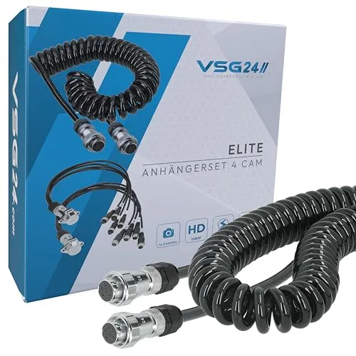 VSG24 Trailer Set Elite - Wetterfestes Verlängerungskabel für Rückfahrkameras - Rückfahrkameras und -systeme, wetterfestes IP67 Kabel für zuverlässige Signalübertragung, ideal für LKW, Traktoren und Wohnwagen.