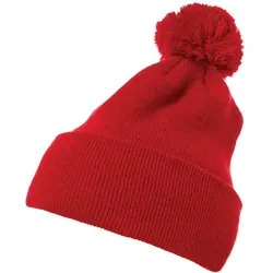 Flexfit Cuffed Pom Pom Knit Beanie, red