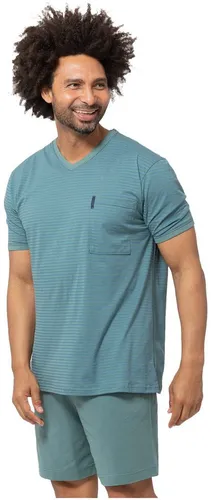 AMMANN Extra Light Cotton Schlafanzug - 58 North Atlantic - Schlafanzug für Herren aus leichter Bio-Baumwolle, bestehend aus gestreiftem Shirt und einfarbiger Hose, ideal für gemütliche Nächte.