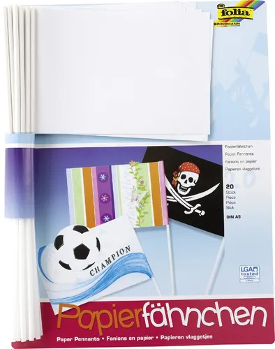 Produktbild folia Papierfähnchen DIN A5 Stablänge 400 mm weiß rechteckig 20 Stück