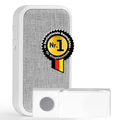 Heidemann 70833 Funkgong Komplett-Set - Türklingelanlage mit 150 m Reichweite, 8 einstellbaren Melodien und einem stilvollen, stoffüberzogenen Empfänger für jeden Eingangsbereich.