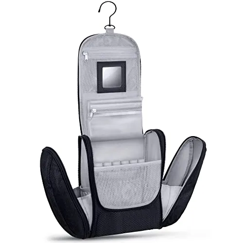 KRONIFY großer Premium Kulturbeutel mit Spiegel zum Aufhängen - Kulturtasche mit drehbarem Haken und abnehmbarem Spiegel. Ideal für Ordnung und Übersichtlichkeit auf Reisen, perfekt für Business-Trips und Outdoor-Aktivitäten.