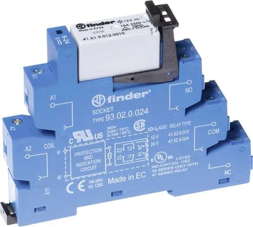 Finder 38.01.7.024.0050 Koppelrelais 24 V/DC - Relais für DIN-Schiene mit 1 Wechsler, 16 A, 24 V DC, integriertem LED und EMV-Entstörung – ideal für zuverlässige Schaltlösungen in der Automatisierung.