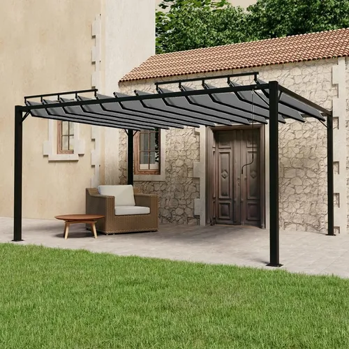 The Living Store Pavillon mit Lamellendach 3x4 m Anthrazit Stoff und Aluminium